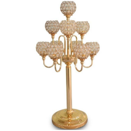 Crystal Gold 10 Arms Candelabra/ Floral Riser/Wedding Centerpieces/Flower Ball Stand 33 inches High