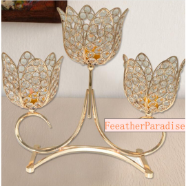 Crystal Gold 3 Arms Metal Floral Riser/Wedding Centerpieces/Unity Candle Holder 18 inches wide