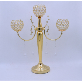Crystal Gold  3 Arms Candelabra/ Floral Riser/Wedding Centerpieces with Crystal Garlands  22 inches High