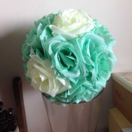 6 inch Rose Flower Pomander  Wedding decoratin Ball Silk Kissing Ball Rose Flowers Balls-Mint and Ivory