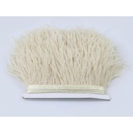 Antique White Beige Ostrich Feather Trims/Sewn On Ostrich Feather Fringe Tassels 1 Yard