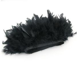 Chandelle Feather Fringe Turkey Feather Trim Sewn On Tape 10 Yards Black