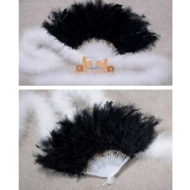 28 Staves Black Marabou Fluffy Feather Fans