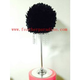 Feather Ball Centerpieces with Crystal Flower Stand -Black  New!!!