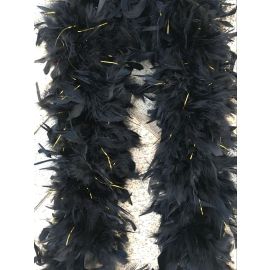 Black Chandelle Boa with Gold tinsel Trim Turkey Feather Boa Fluffy Boa 120G