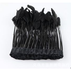 Stripped Goose Feather Fringe Trim  Sewn On Feather Tape 2 Yards Black