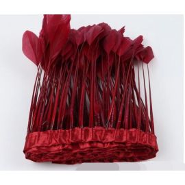 Stripped Goose Feather Fringe Trim  Sewn On Feather Tape 2 Yards Burgundy