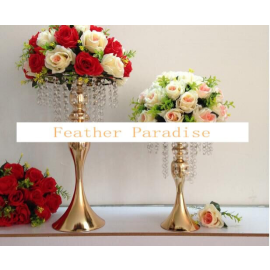Metal Gold Centerpieces Stand/Cake Stand/Floral Stand With Crystal Garlands 19.2  inches (USA Seller)