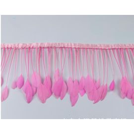 Stripped Goose Feather Fringe Trim  Sewn On Feather Tape 2 Yards Pink