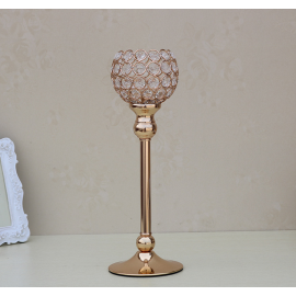 Set of 2 Crystal Candle Holder Gold Round Continental CandleSticks