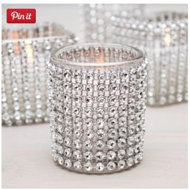 Silver Rhinestone Mesh Diamond Mesh  Elastic Wedding Bling  Rhinestone Bling Mesh  Diamond Mesh Votive Crystal Wrap 1 Yard