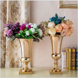 Set of 2 Metal Gold  Vases  Centerpiece Vases Floral Riser Stand 16 Inches and 17.2 Inches USA Seller