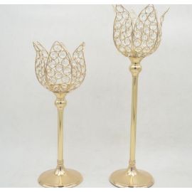 Gold Crystal Lotus Candle Holder High Metal Candle Holder Gold Wedding Candle Holder 20 Inches (GA,USA)