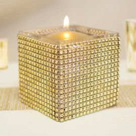 Gold Rhinestone Mesh Diamond Mesh  Elastic Wedding Bling  Rhinestone Bling Mesh  Diamond Mesh Votive Crystal Wrap 1 Yard