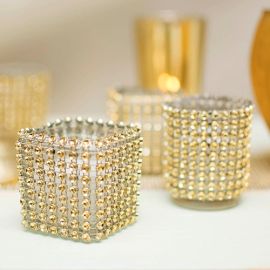 Gold Rhinestone Mesh Roll Diamond Mesh Roll  Elastic Wedding Bling  Rhinestone Bling Mesh  Diamond Mesh Votive Crystal Wrap 10 Yards