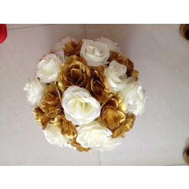 6 inch Rose Flower Pomander  Wedding decoratin Ball Silk Kissing Ball Rose Flowers Balls-Gold and Ivory