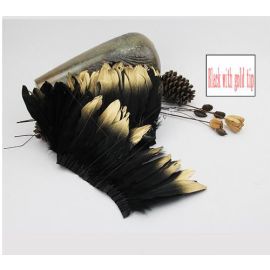 Black Goose Pallets Parried Fringe with Gold Tip Sew on Feathers 2 Yards/Piece