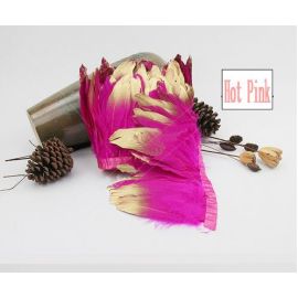 Hot Pink Goose Pallets Parried Fringe with Gold Tip Sew on Feathers 2 Yards/Piece