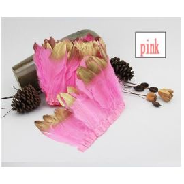 Candy Pink Goose Pallets Parried Fringe with Gold Tip Sew on Feathers 2 Yards/Piece