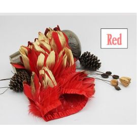 Red Goose Pallets Parried Fringe with Gold Tip Sew on Feathers 2 Yards/Piece