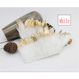White Goose Pallets Parried Fringe with Gold Tip Sew on Feathers 2 Yards/Piece