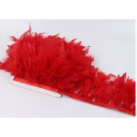 Chandelle Feather Fringe Turkey Feather Trim Sewn On Tape 1 Yard Red