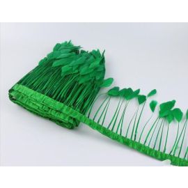 Stripped Goose Feather Fringe Trim  Sewn On Feather Tape 2 Yards Green