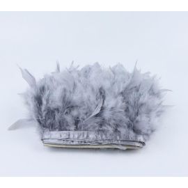 Chandelle Feather Fringe Turkey Feather Trim Sewn On Tape 10 Yards Silver