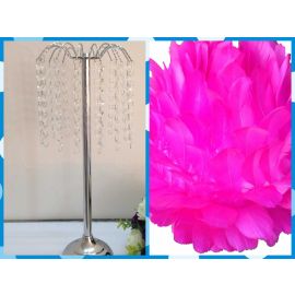 Feather Ball Centerpieces with Crystal Flower Stand -Hot Pink   New!!!