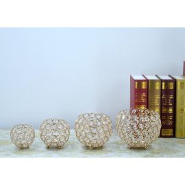 6 PCS Small Round Crystal Candle Holder Mini Candle Holders Tea Candle Holders Crystal Decorations-Gold
