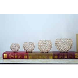 8 PCS Small Round Crystal Candle Holder Mini Candle Holders Tea Candle Holders Crystal Decorations-Gold