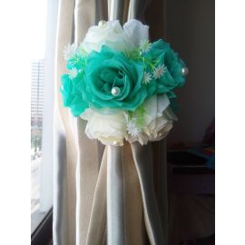 6 pieces Rose Flower Cluster Curtain Tieback Clips Buckles Backdrop clips with Pearls-Mint-Ivory Mixed
