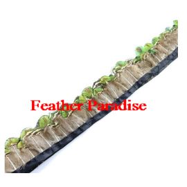 Peacock Feather Gold Fringe Trim Sewn On Feather Tape 1 Yard