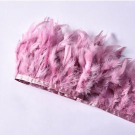 Chandelle Feather Fringe Turkey Feather Trim Sewn On Tape 1 Yard Dark Blush Pink