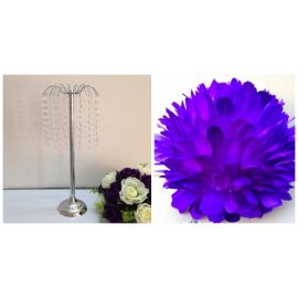 Feather Ball Centerpieces with Crystal Flower Stand -Purple  New!!!