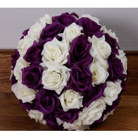 16 inches Rose Flower Pomander  Wedding decoratin Ball Silk Kissing Ball Rose Flowers Balls -Purple&Ivory