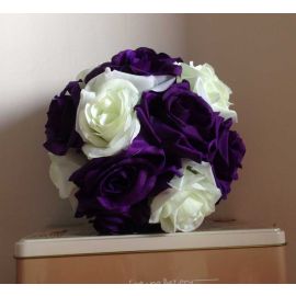 6 inch Rose Flower Pomander  Wedding decoratin Ball Silk Kissing Ball Rose Flowers Balls-Purple and Ivory