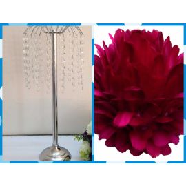 Feather Ball Wedding Centerpiece with Crystal Flower Stand -Red New!!!