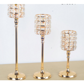 Set of 3 Wedding Crystal Candle Holder Floral Stand - Gold Elegant Look