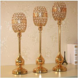 Set of 3 Metal Gold Candle Holders Centerpiece Vases Floral Riser Stand 20.4 Inches 22.8 and 24.8 Inches USA Seller