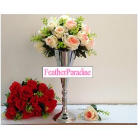 Polished Metal Trumpet Vases Wedding Centerpieces Vases French Silver 14.6 inches