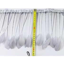 Stripped Goose Feather Fringe Trim  Sewn On Feather Tape 2 Yards Gray