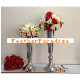 Silver Polished Metal Trumpet Vases Wedding Centerpieces Vases -24 inches
