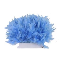 Chandelle Feather Fringe Turkey Feather Trim Sewn On Tape 10 Yards Sky Blue