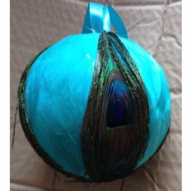 Turquoise Peacock Feather Ball/Ornament  4 inch 1 Pieces On Sale!