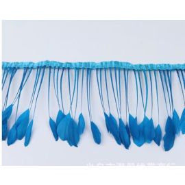 Stripped Goose Feather Fringe Trim Sewn On Feather Tape 2 Yards Turquoise