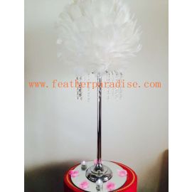 Feather Ball Centerpieces with Crystal Flower Stand -White   New!!!