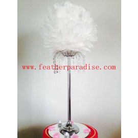 Feather Ball Centerpieces with Crystal Flower Stand -White