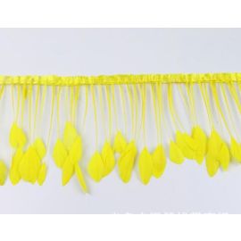 Stripped Goose Feather Fringe Trim Sewn On Feather Tape 2 Yards Yellow